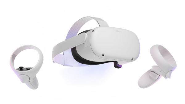 Die Oculus-Quest 2 mit zwei weißen Countrollern